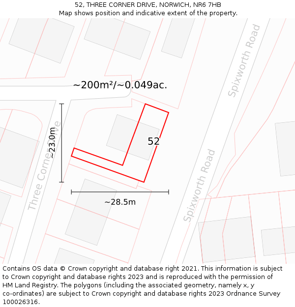 52, THREE CORNER DRIVE, NORWICH, NR6 7HB: Plot and title map