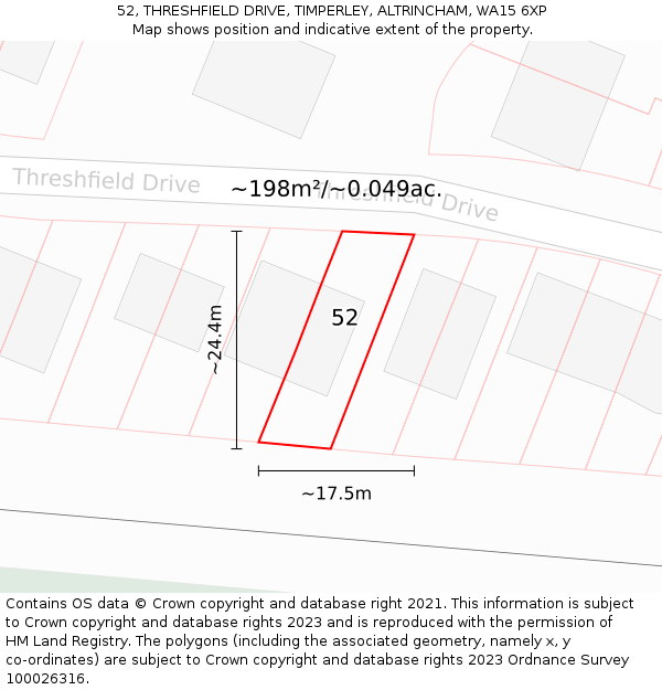 52, THRESHFIELD DRIVE, TIMPERLEY, ALTRINCHAM, WA15 6XP: Plot and title map