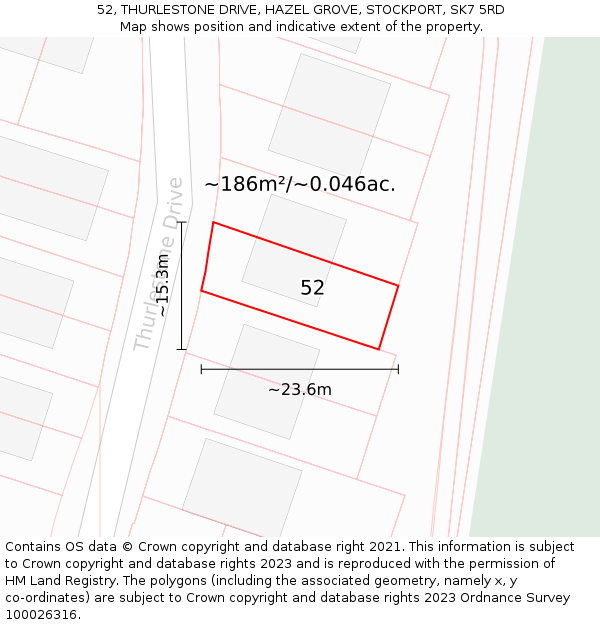 52, THURLESTONE DRIVE, HAZEL GROVE, STOCKPORT, SK7 5RD: Plot and title map
