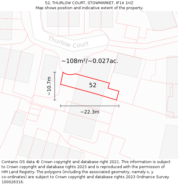 52, THURLOW COURT, STOWMARKET, IP14 1HZ: Plot and title map