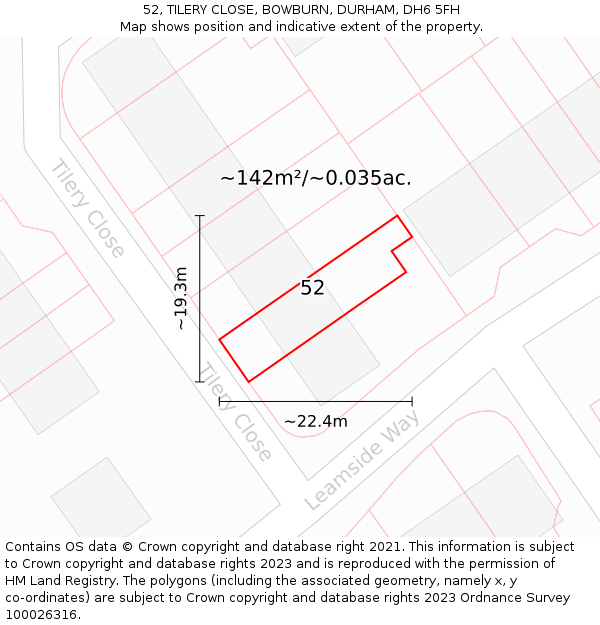 52, TILERY CLOSE, BOWBURN, DURHAM, DH6 5FH: Plot and title map