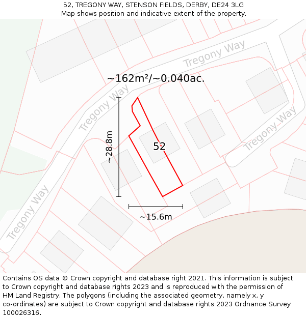 52, TREGONY WAY, STENSON FIELDS, DERBY, DE24 3LG: Plot and title map