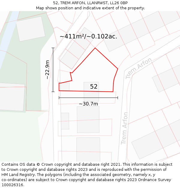 52, TREM ARFON, LLANRWST, LL26 0BP: Plot and title map