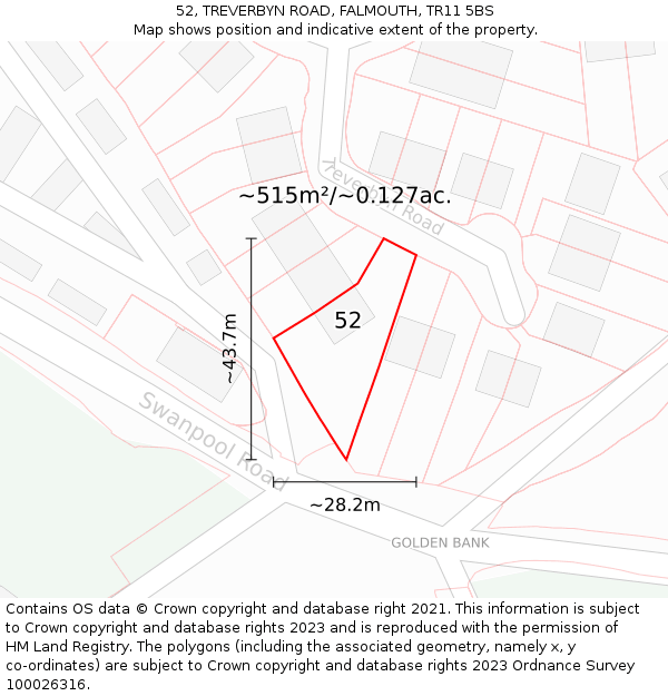 52, TREVERBYN ROAD, FALMOUTH, TR11 5BS: Plot and title map