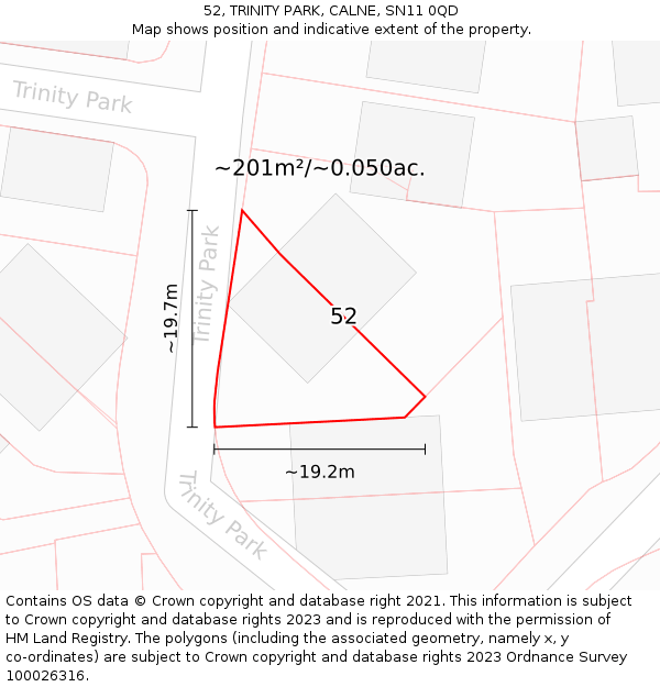 52, TRINITY PARK, CALNE, SN11 0QD: Plot and title map