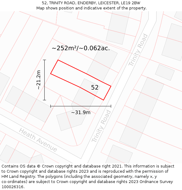 52, TRINITY ROAD, ENDERBY, LEICESTER, LE19 2BW: Plot and title map