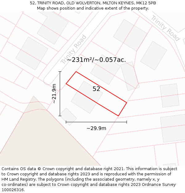 52, TRINITY ROAD, OLD WOLVERTON, MILTON KEYNES, MK12 5PB: Plot and title map