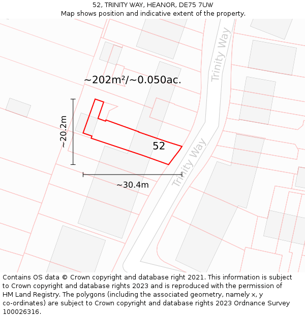 52, TRINITY WAY, HEANOR, DE75 7UW: Plot and title map