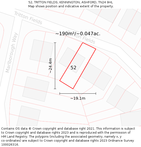 52, TRITTON FIELDS, KENNINGTON, ASHFORD, TN24 9HL: Plot and title map