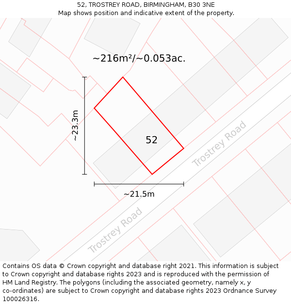 52, TROSTREY ROAD, BIRMINGHAM, B30 3NE: Plot and title map