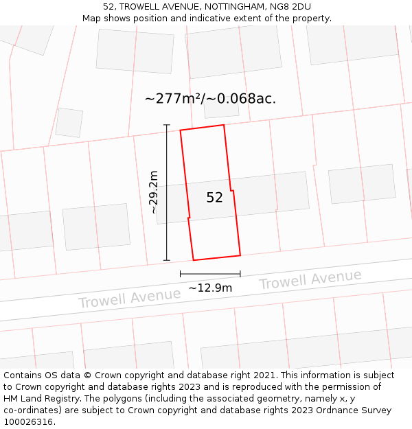 52, TROWELL AVENUE, NOTTINGHAM, NG8 2DU: Plot and title map