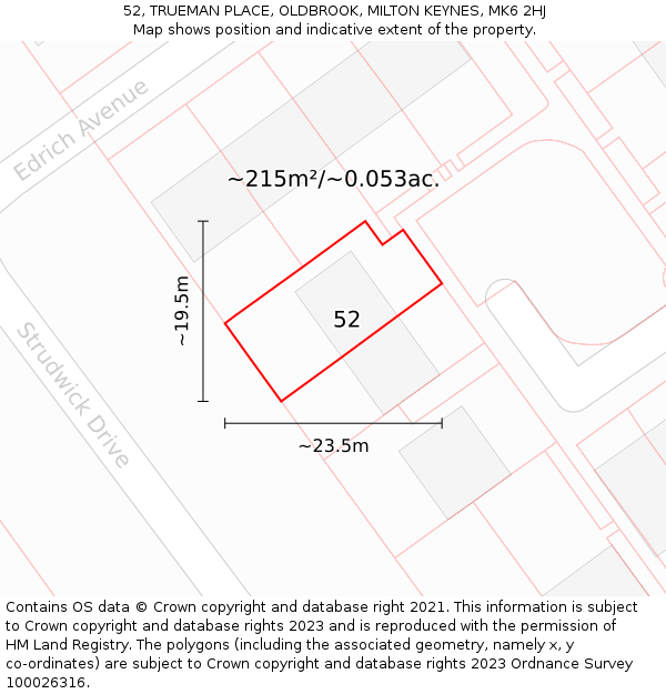 52, TRUEMAN PLACE, OLDBROOK, MILTON KEYNES, MK6 2HJ: Plot and title map
