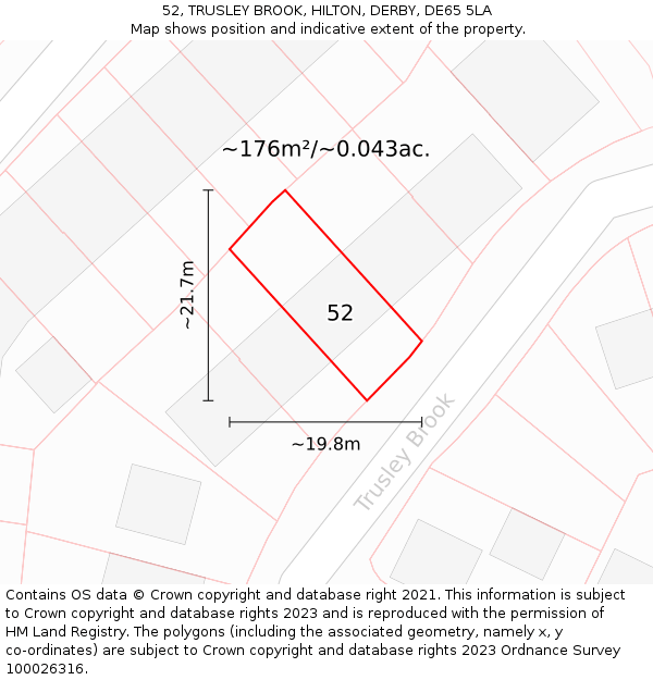52, TRUSLEY BROOK, HILTON, DERBY, DE65 5LA: Plot and title map