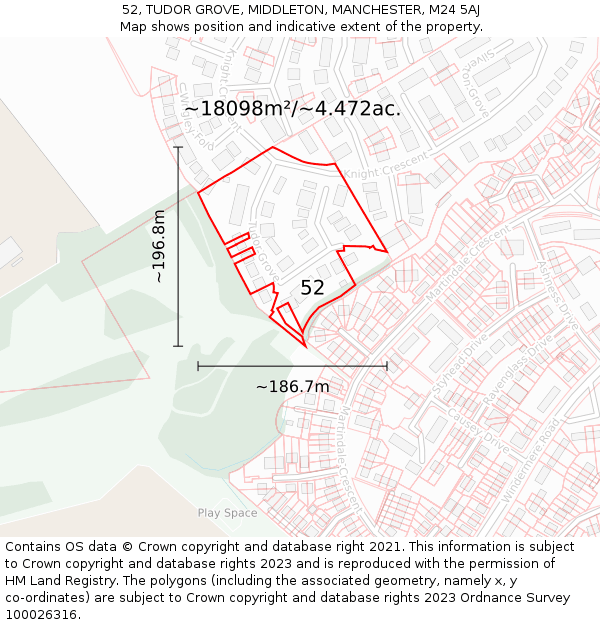 52, TUDOR GROVE, MIDDLETON, MANCHESTER, M24 5AJ: Plot and title map