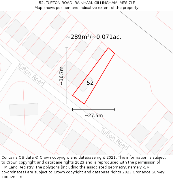 52, TUFTON ROAD, RAINHAM, GILLINGHAM, ME8 7LF: Plot and title map