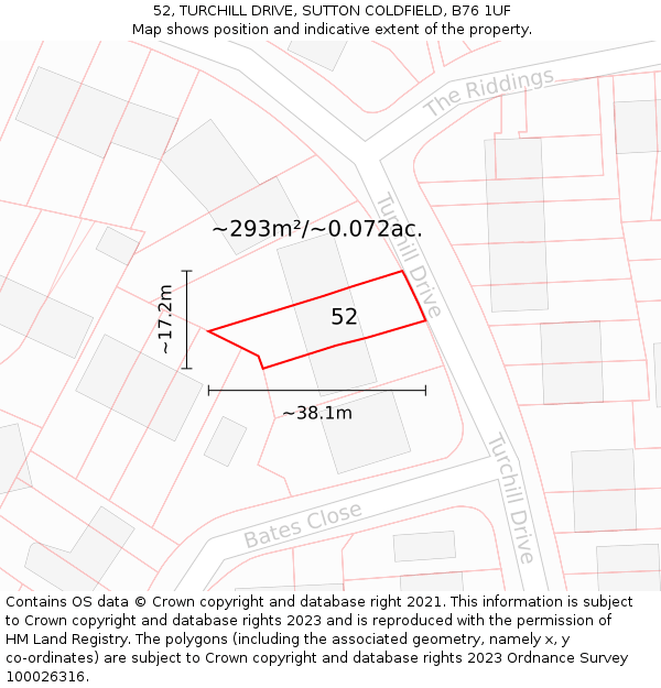52, TURCHILL DRIVE, SUTTON COLDFIELD, B76 1UF: Plot and title map