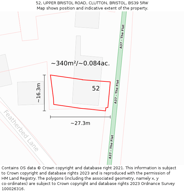 52, UPPER BRISTOL ROAD, CLUTTON, BRISTOL, BS39 5RW: Plot and title map