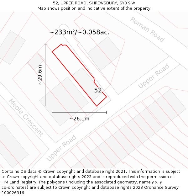 52, UPPER ROAD, SHREWSBURY, SY3 9JW: Plot and title map