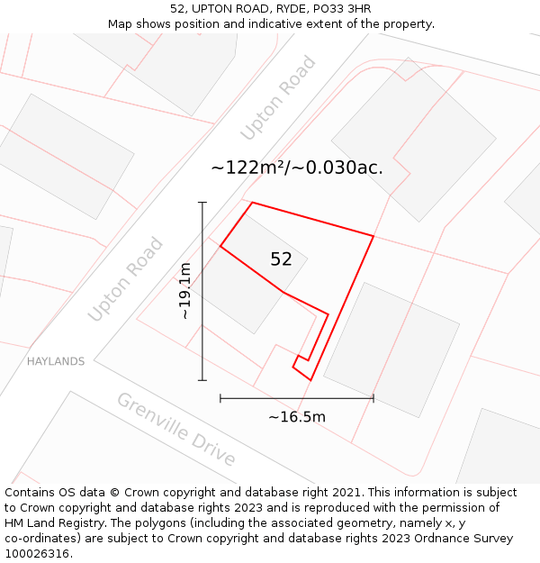 52, UPTON ROAD, RYDE, PO33 3HR: Plot and title map