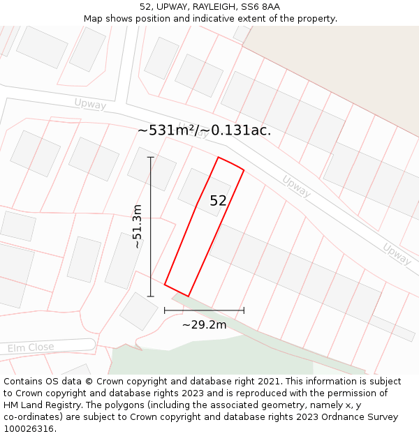 52, UPWAY, RAYLEIGH, SS6 8AA: Plot and title map