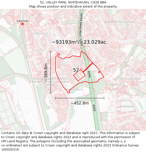 52, VALLEY PARK, WHITEHAVEN, CA28 8BA: Plot and title map