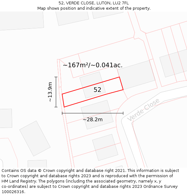 52, VERDE CLOSE, LUTON, LU2 7FL: Plot and title map