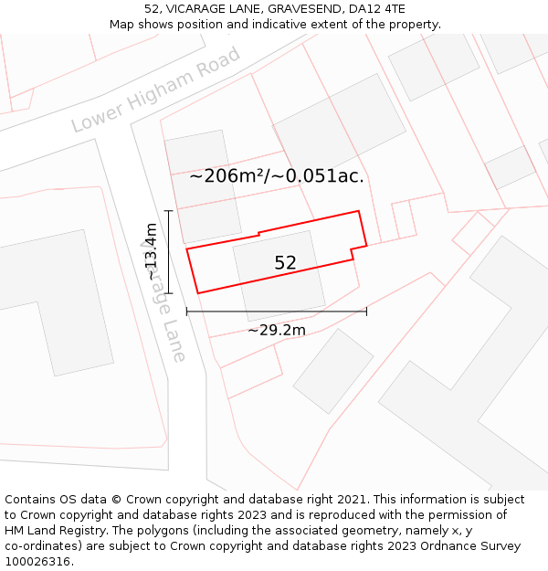 52, VICARAGE LANE, GRAVESEND, DA12 4TE: Plot and title map