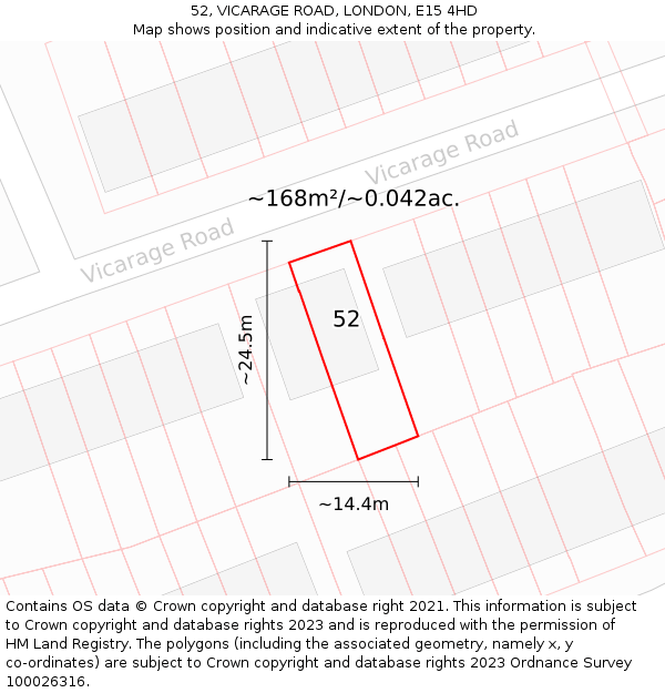 52, VICARAGE ROAD, LONDON, E15 4HD: Plot and title map