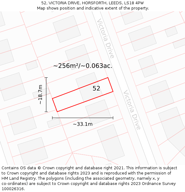 52, VICTORIA DRIVE, HORSFORTH, LEEDS, LS18 4PW: Plot and title map