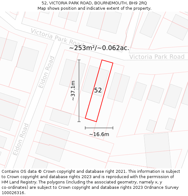 52, VICTORIA PARK ROAD, BOURNEMOUTH, BH9 2RQ: Plot and title map