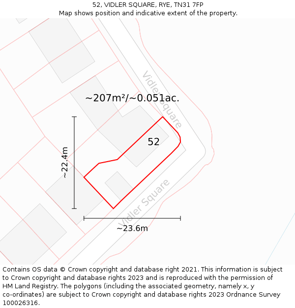 52, VIDLER SQUARE, RYE, TN31 7FP: Plot and title map