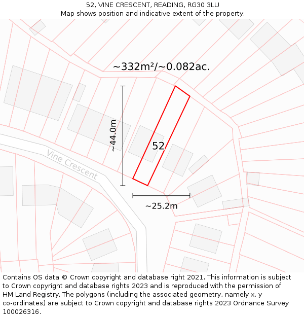 52, VINE CRESCENT, READING, RG30 3LU: Plot and title map