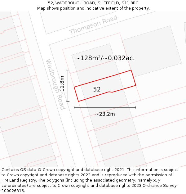 52, WADBROUGH ROAD, SHEFFIELD, S11 8RG: Plot and title map