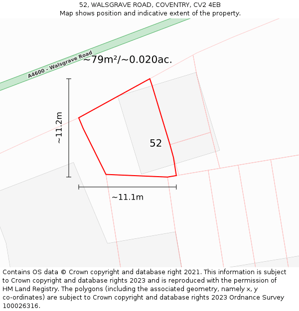 52, WALSGRAVE ROAD, COVENTRY, CV2 4EB: Plot and title map