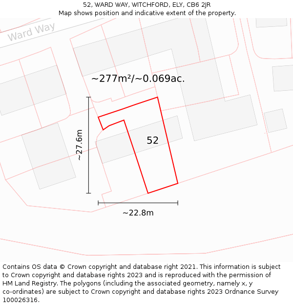 52, WARD WAY, WITCHFORD, ELY, CB6 2JR: Plot and title map
