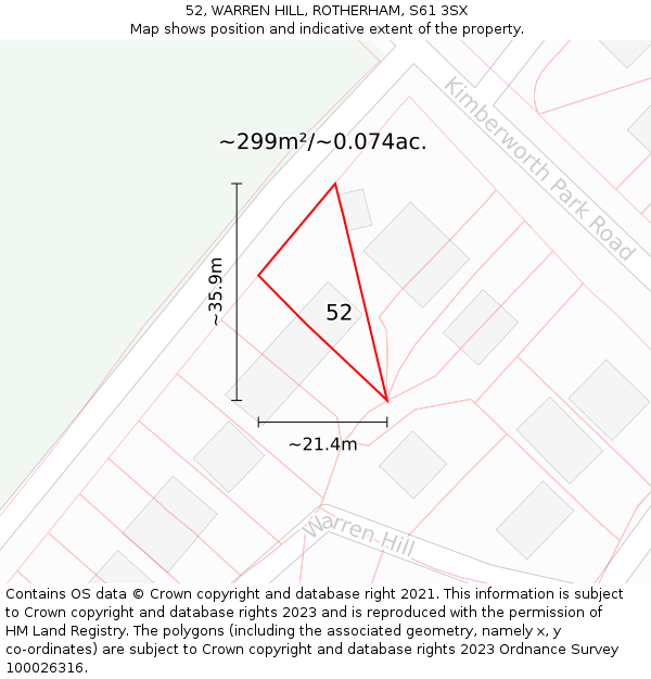 52, WARREN HILL, ROTHERHAM, S61 3SX: Plot and title map