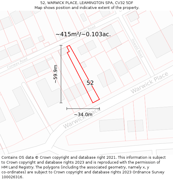 52, WARWICK PLACE, LEAMINGTON SPA, CV32 5DF: Plot and title map