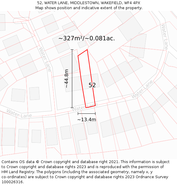 52, WATER LANE, MIDDLESTOWN, WAKEFIELD, WF4 4PX: Plot and title map