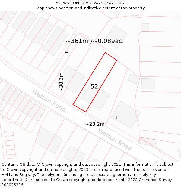 52, WATTON ROAD, WARE, SG12 0AT: Plot and title map