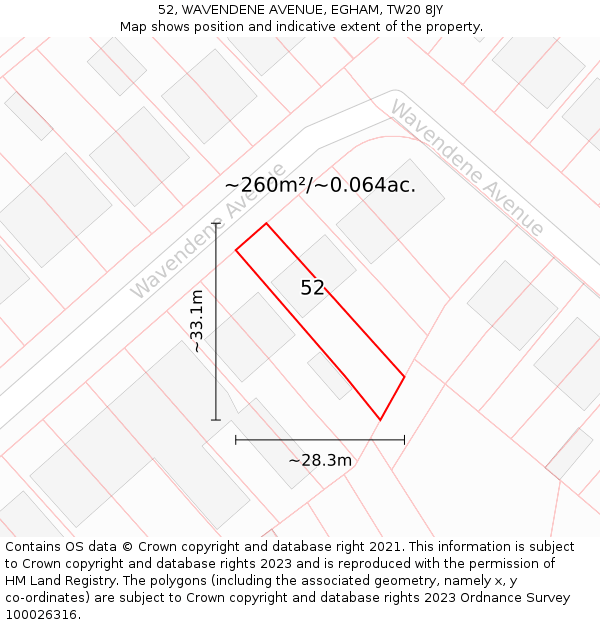52, WAVENDENE AVENUE, EGHAM, TW20 8JY: Plot and title map