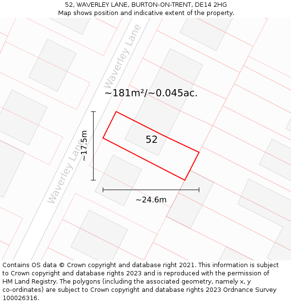 52, WAVERLEY LANE, BURTON-ON-TRENT, DE14 2HG: Plot and title map