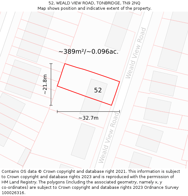 52, WEALD VIEW ROAD, TONBRIDGE, TN9 2NQ: Plot and title map