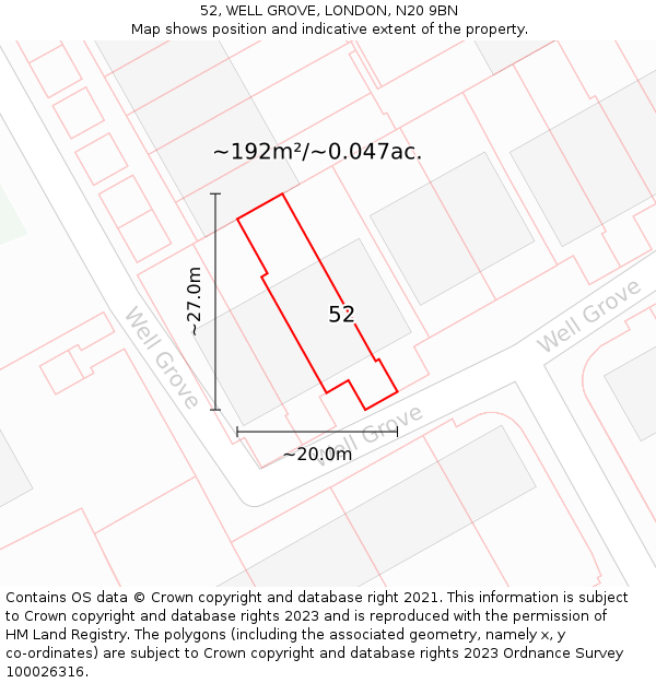 52, WELL GROVE, LONDON, N20 9BN: Plot and title map