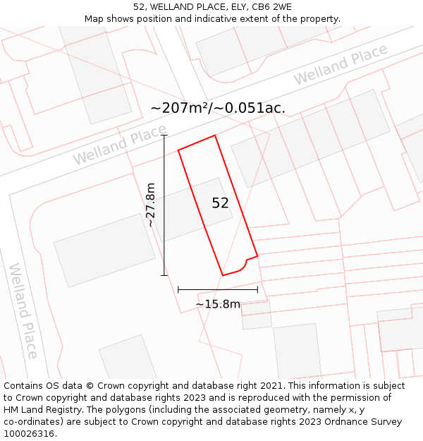 52, WELLAND PLACE, ELY, CB6 2WE: Plot and title map