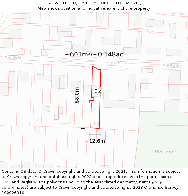 52, WELLFIELD, HARTLEY, LONGFIELD, DA3 7EQ: Plot and title map