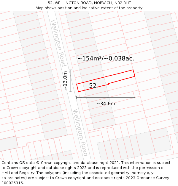 52, WELLINGTON ROAD, NORWICH, NR2 3HT: Plot and title map