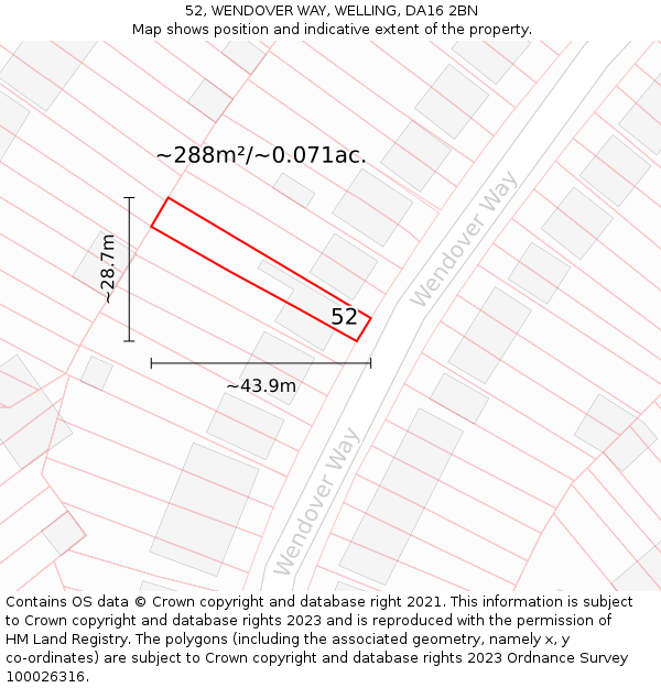 52, WENDOVER WAY, WELLING, DA16 2BN: Plot and title map