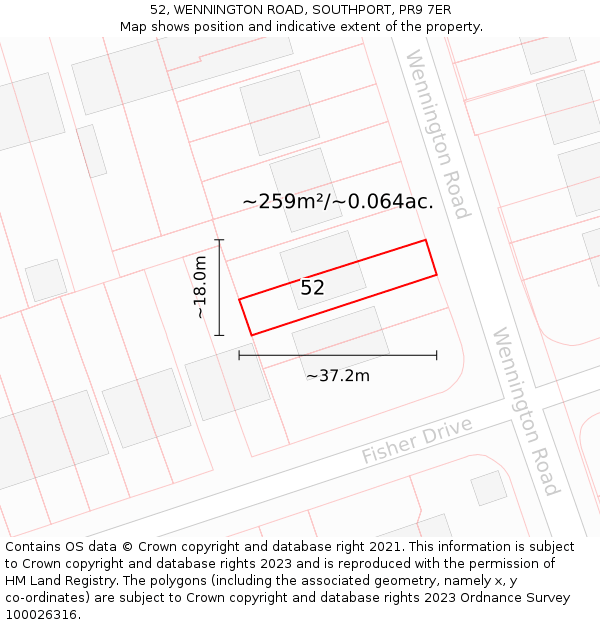 52, WENNINGTON ROAD, SOUTHPORT, PR9 7ER: Plot and title map