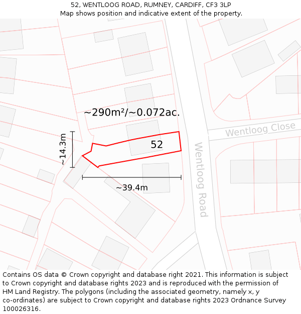 52, WENTLOOG ROAD, RUMNEY, CARDIFF, CF3 3LP: Plot and title map
