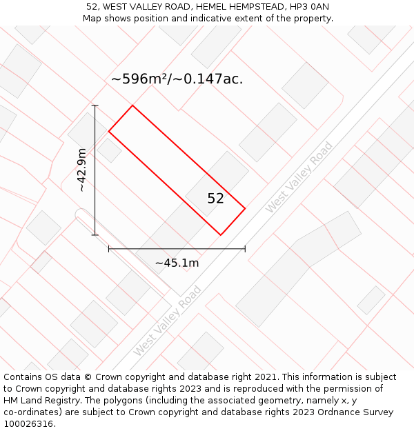 52, WEST VALLEY ROAD, HEMEL HEMPSTEAD, HP3 0AN: Plot and title map